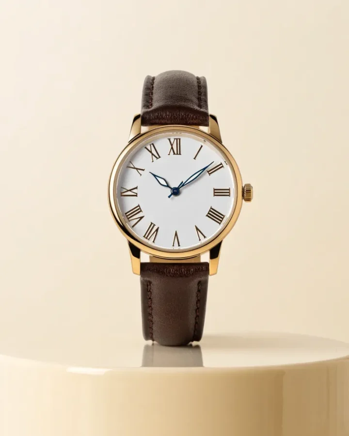 Relógio feminino Clássico Rosé 32 mm com caixa dourada e pulseira de couro