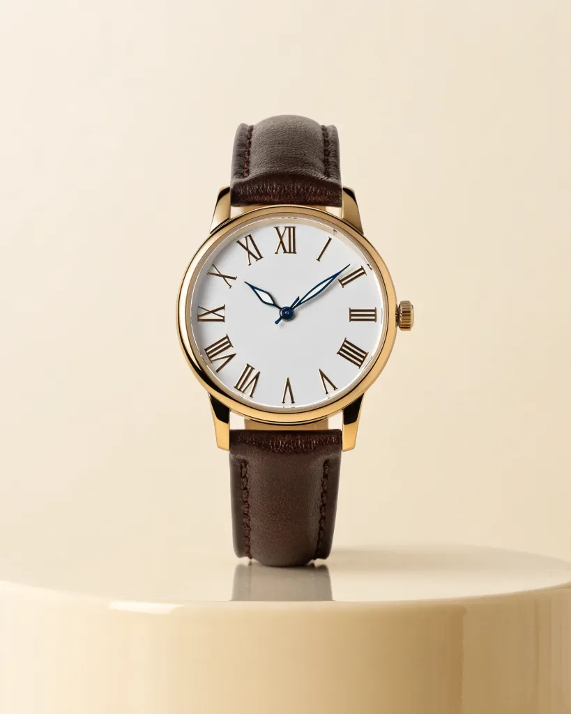 Clássico Rosé 32 mm com pulseira de couro